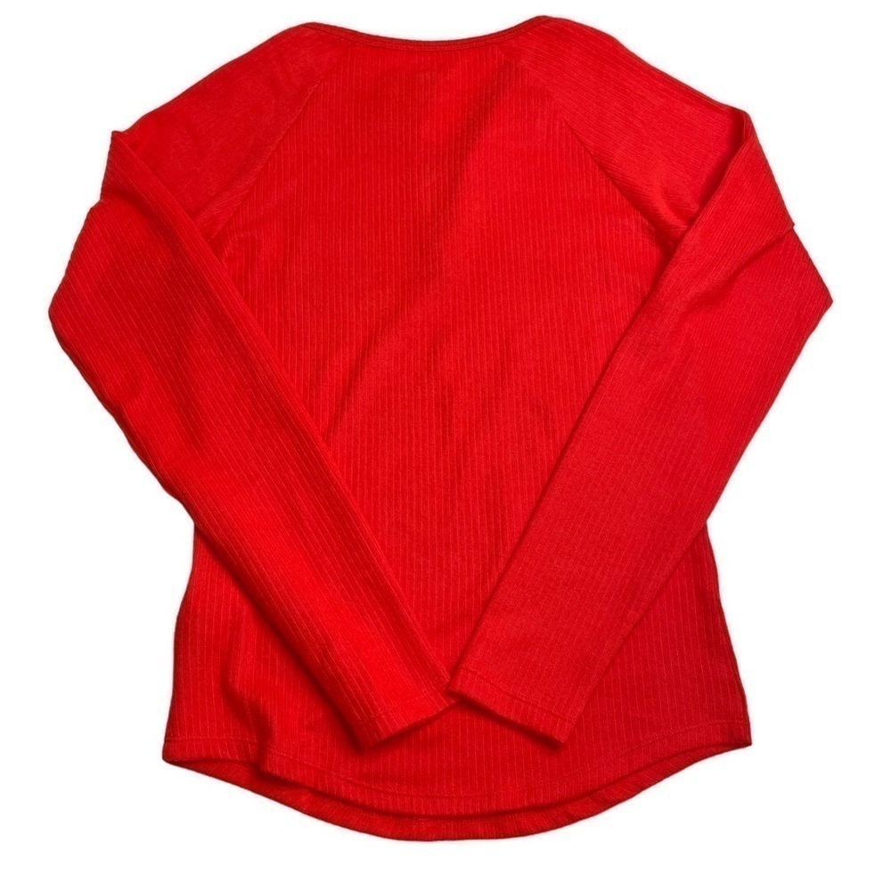 Jenni Split Neck Ribbed Pajama Top Bundle Papaya Punch Red June Bug Green Small - Picture 5 of 11